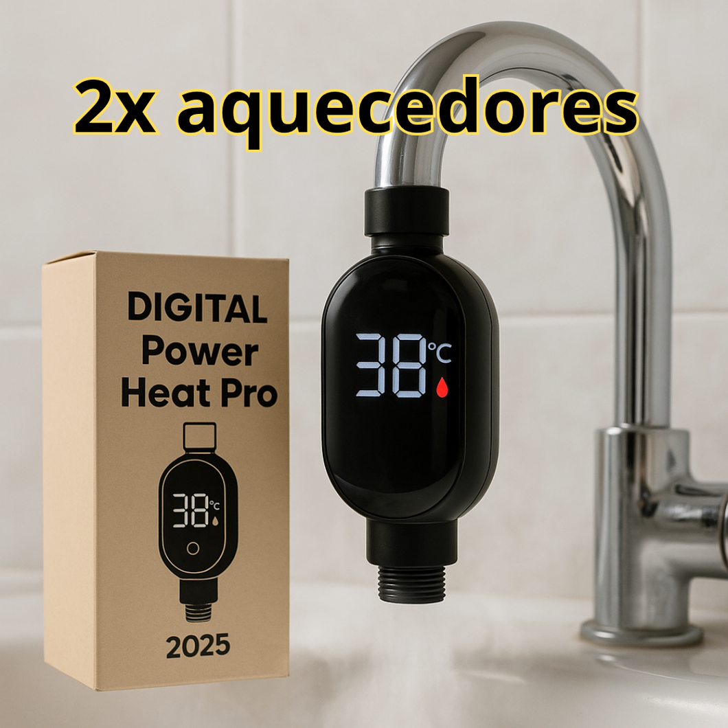 📦 2 aquecedores + 1 cabo USB + anéis de vedação⚡ Funciona com pressão da água + recarga USB